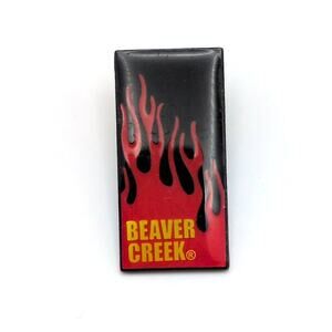 Beaver Creek Colorado Ski Souvenir Lapel Rectangular Hat Pin Black Red Flames